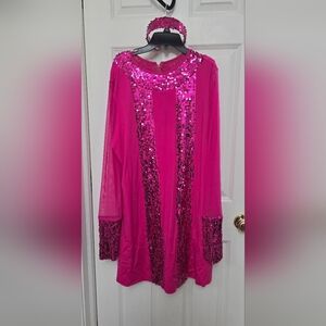 Bright Pink Sequin Trim Women's Top
